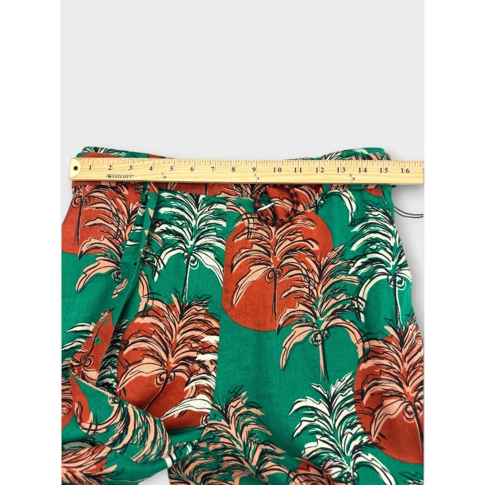 Nicole Miller Linen Pants Tropical Print Wide Leg Belted Large Resort Vacation - Picture 8 of 13